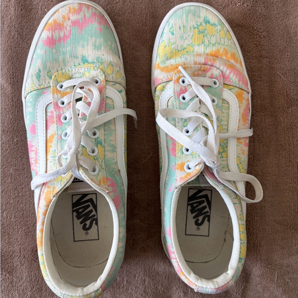 Vans, Womens Pastel Tie-Dye Low-Top Sneakers - White, Mint, Pink, Yellow, Orange